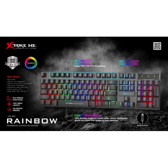 Xtrike ME геймърска клавиатура Gaming Keyboard KB-280 - Rainbow Backlight