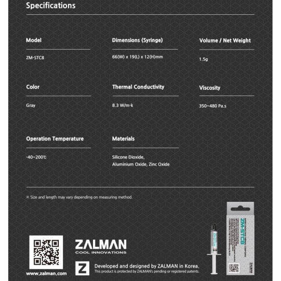 Zalman термо-паста Thermal compound STC8 - 8.3W/mK 1.5g - ZM-STC8