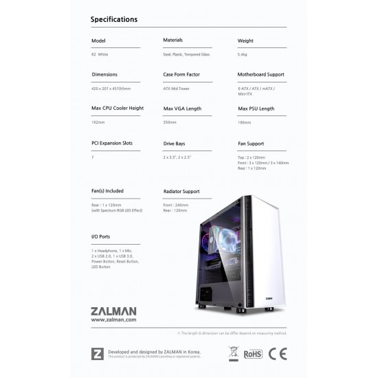 Zalman кутия за компютър Case ATX - R2 WHITE
