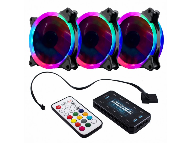 Makki комплект вентилатори FAN SET 3 x Fan 120mm RGB 2 rings, controller, remote