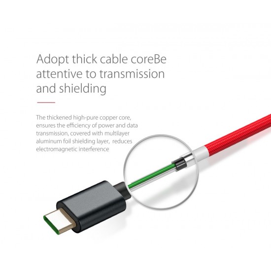 Orico кабел Cable - USB2.0 Type A to Type-C - 5A Fast Charging, Kevlar Braided, 1m - KAC-10-RD