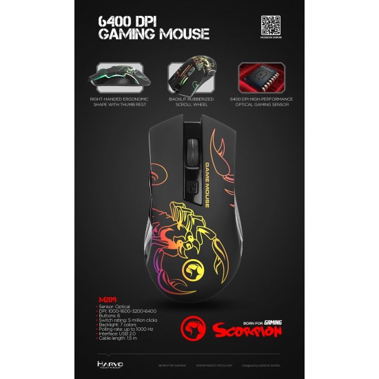 Marvo геймърска мишка Gaming Mouse M209 - 6400dpi - MARVO-M209