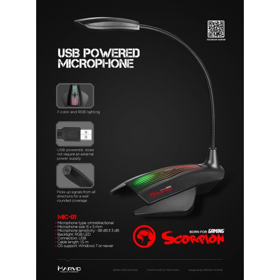 Marvo геймърски микрофон Gaming Microphone RGB USB - MARVO-MIC-01