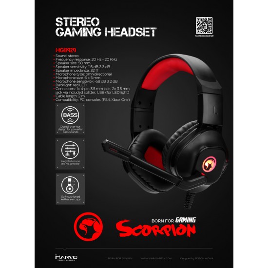 Marvo геймърски слушалки Gaming Headphones HG8929 - PC&Consoles / Backlight