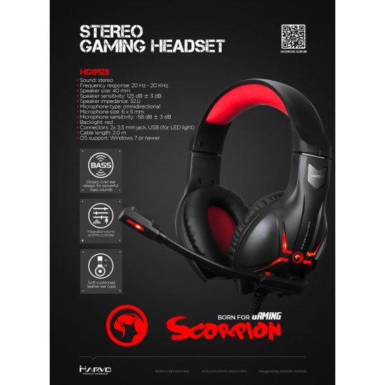 Marvo геймърски слушалки Gaming Headphones HG8928 - PC&Consoles / Backlight