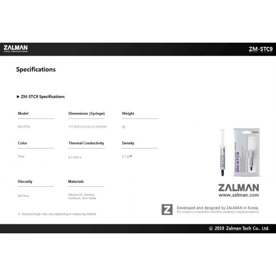 Zalman термо паста Thermal compound 9.1W/mK 4g - ZM-STC9