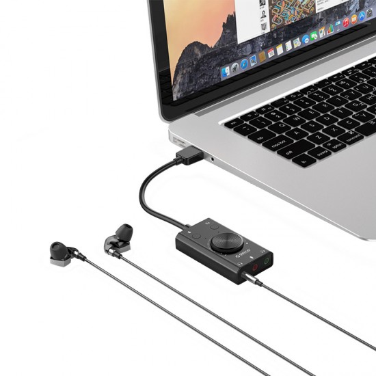 Orico външна звукова карта USB Sound card - 2 headphones, mic, volume - SC2-BK