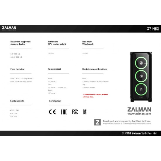 Zalman кутия Case ATX - Z7 NEO - RGB Sync