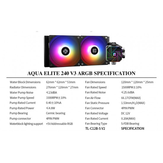Thermalright водно охлаждане Water Cooling Aqua Elite 240 Black A-RGB V3 - LGA1851/LGA1700/AM5