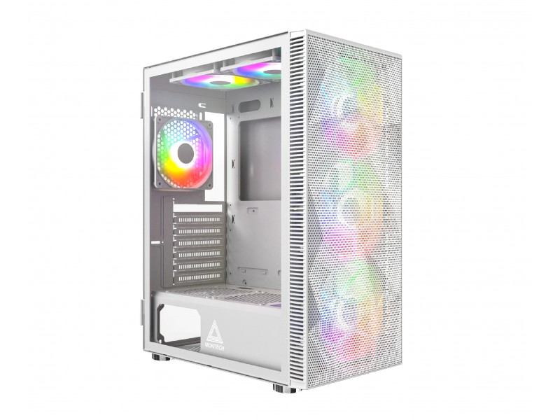 Montech кутия X3 MESH, Mid-tower Case, TG, 6 fixed RGB Fans, White