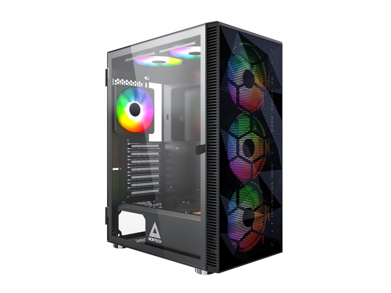 Montech кутия X3 MESH, Mid-tower Case, TG, 6 fixed RGB Fans, Black