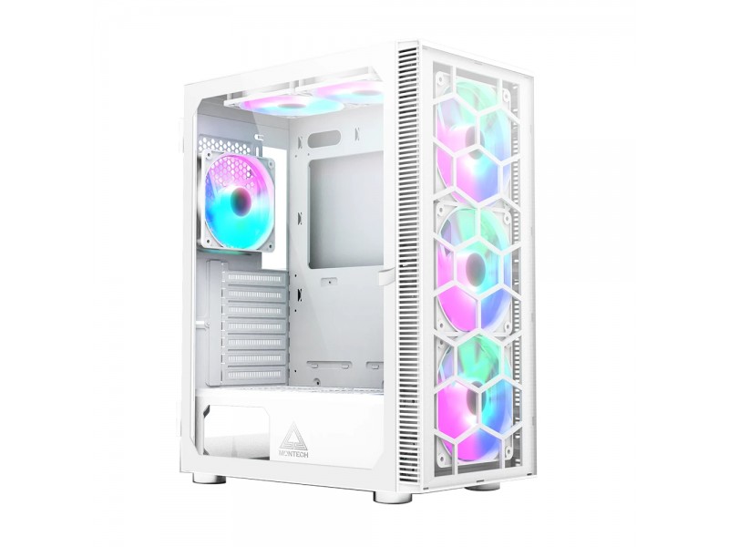 Montech кутия X3 GLASS, Mid-tower Case, TG, 6 fixed RGB Fans, White