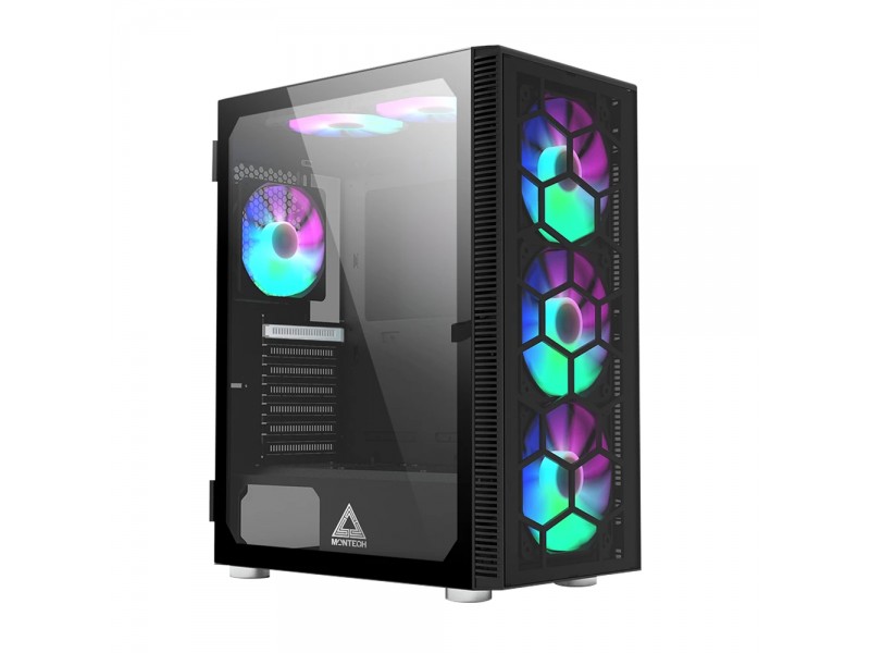 Montech кутия X3 GLASS, Mid-tower Case, TG, 6 fixed RGB Fans, Black