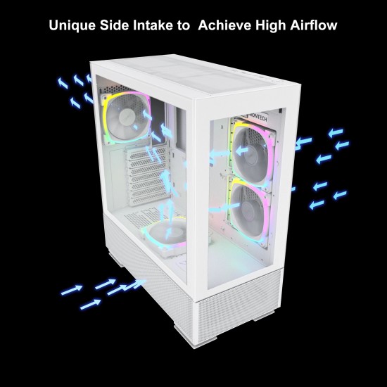 Montech кутия SKY TWO, Mid-tower Case, TG, 4x120mm ARGB Fans, White