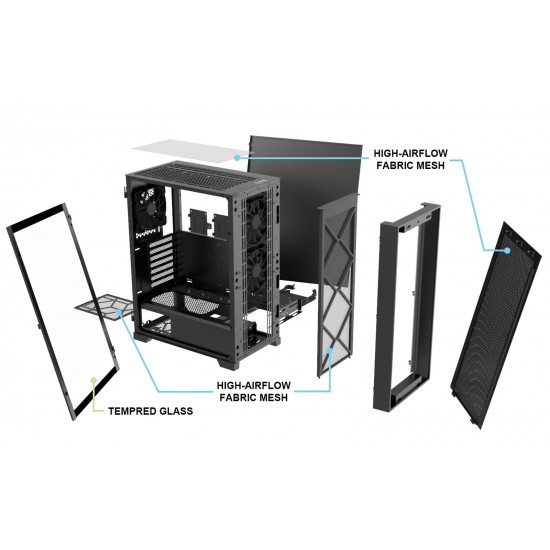 Montech кутия AIR 1000 LITE, Mid-tower Case, TG, 3x120mm Fans, Black