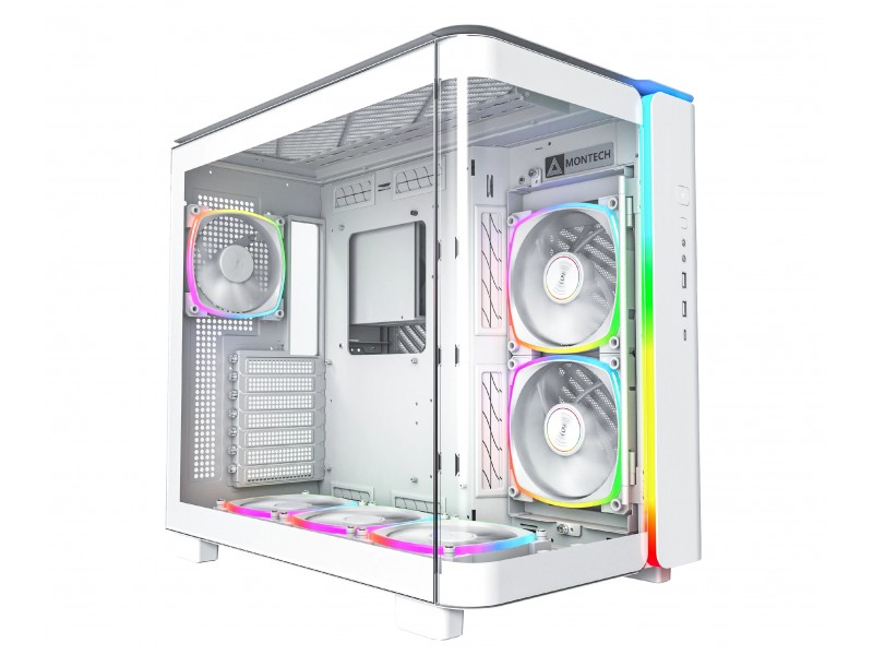 Montech кутия KING 95 Pro, Dual Chamber Mid-tower Case, 6 ARGB Fans, 2 Front Panels, White