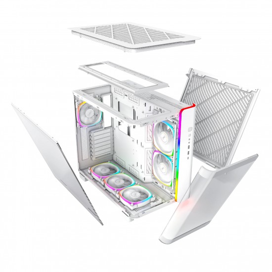 Montech кутия KING 95 Pro, Dual Chamber Mid-tower Case, 6 ARGB Fans, 2 Front Panels, White