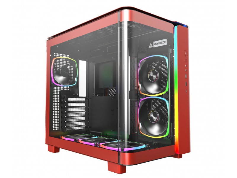 Montech кутия KING 95 Pro, Dual Chamber Mid-tower Case, 6 ARGB Fans, 2 Front Panels, Red