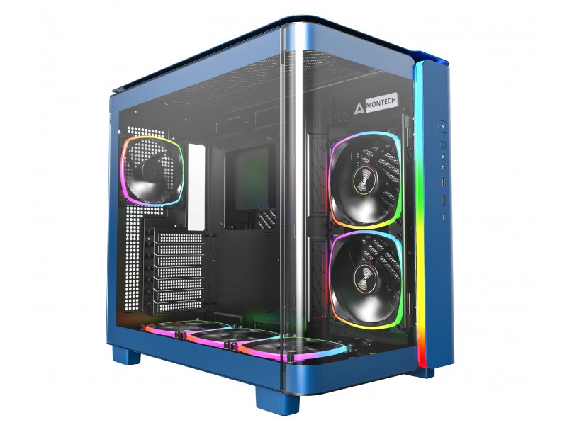 Montech кутия KING 95 Pro, Dual Chamber Mid-tower Case, 6 ARGB Fans, 2 Front Panels, Prussian Blue
