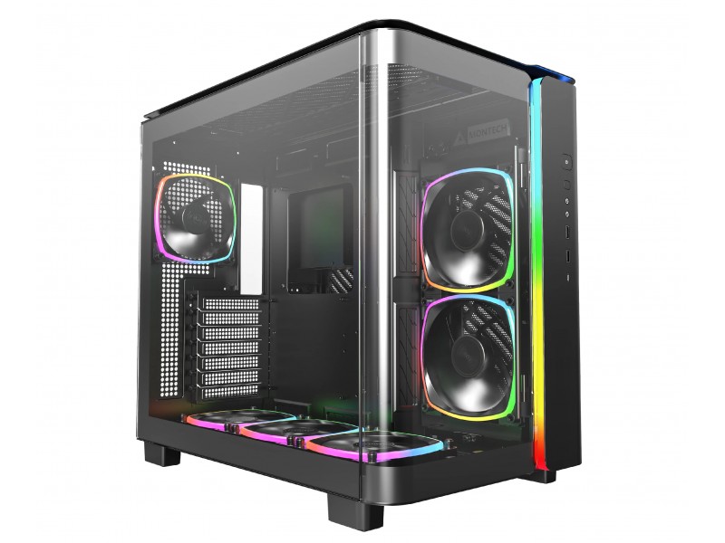 Montech кутия KING 95 Pro, Dual Chamber Mid-tower Case, 6 ARGB Fans, 2 Front Panels, Black