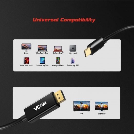 VCom кабел Cable Type-C to DisplayPort - 8K Black - CU422C-1.8m