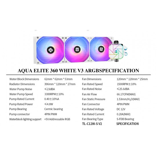 Thermalright водно охлаждане Water Cooling Aqua Elite 360 White A-RGB V3 - LGA1851/LGA1700/AM5