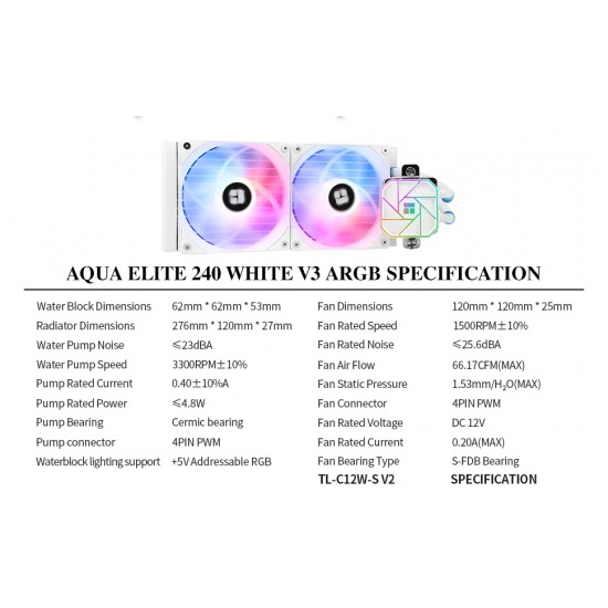 Thermalright водно охлаждане Water Cooling Aqua Elite 240 White A-RGB V3 - LGA1851/LGA1700/AM5