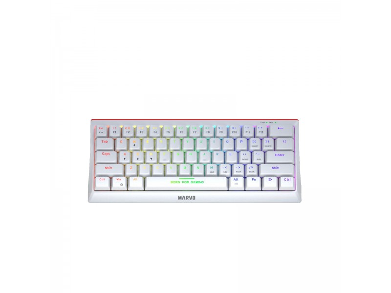 Marvo геймърска клавиатура Gaming Mechanical keyboard 61 keys TKL Hecate 61R WH - KG962G White - RED switches, RGB
