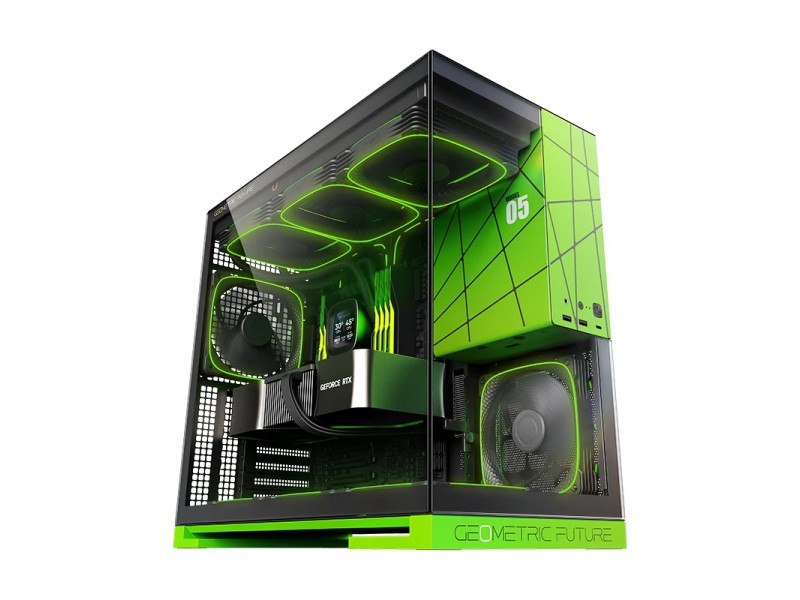 Geometric Future кутия Case EATX - Model 5 Black/Green, NVIDIA style limited edition