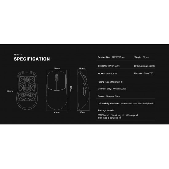 Lamzu професионална геймърска мишка ATLANTIS MINI 4K - Charcoal Black
