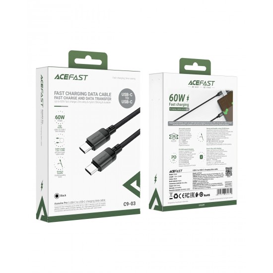 Acefast Кабел USB-C to USB-C Cable 60W Nylon Braided 1.20m  - C9-03 - Black