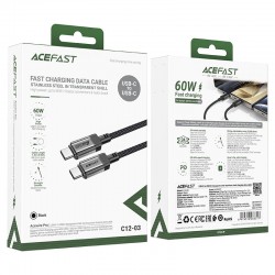 Acefast Кабел USB-C to USB-C Cable 60W Stainless steel in transparent shell 1.2m - C12-03 - Black Acefast Кабел USB-C to USB-C Cable 60W Stainless steel in transparent shell 1.2m - C12-03 - Black