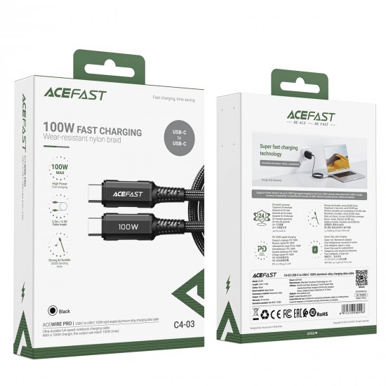 Acefast Кабел USB-C to USB-C Cable 100W 2m Aluminum alloy - C4-03 - Black