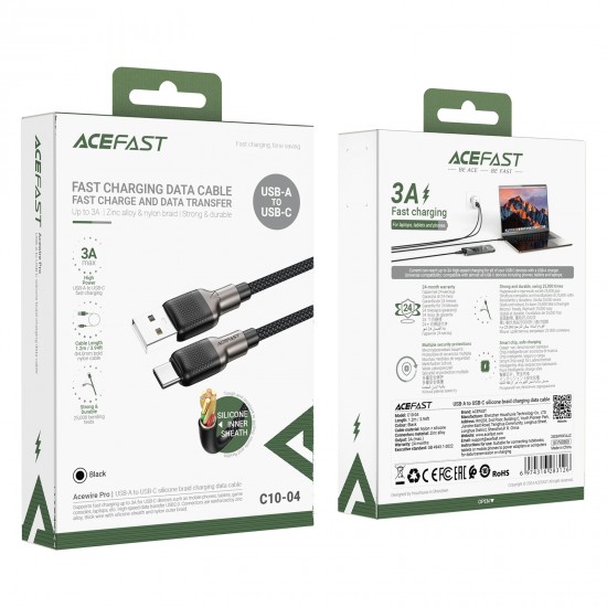 Acefast Кабел USB-A to USB-C Cable 3A 1.2m - C10-04 - Black