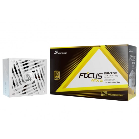 Seasonic захранване PSU ATX 3.1 750W Gold, Full Modular, PCIe 5.1 - FOCUS-GX-750-V4-WHITE