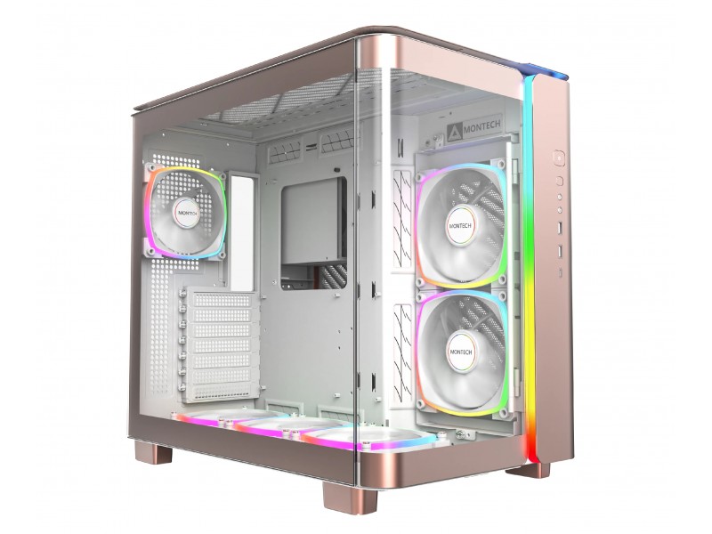 Montech кутия KING 95 Pro, Dual Chamber Mid-tower Case, 6 ARGB Fans, 2 Front Panels, Rose Gold