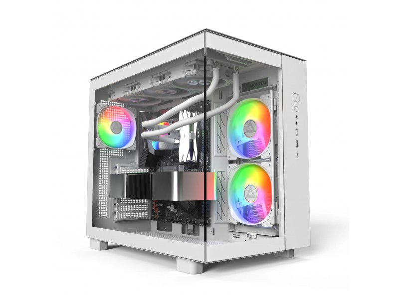 Montech кутия KING 65 Pro, Dual Chamber Mid-tower Case, 3 ARGB Fans, White