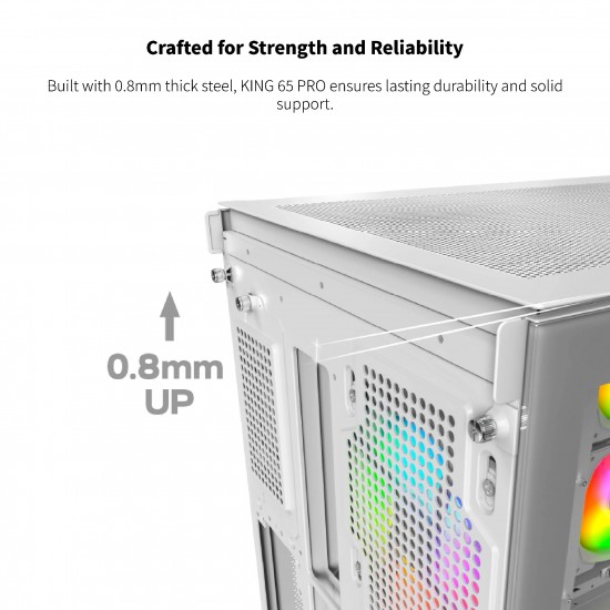 Montech кутия KING 65 Pro, Dual Chamber Mid-tower Case, 3 ARGB Fans, White