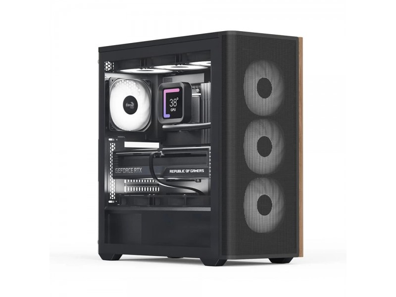 AeroCool кутия Case ATX - D501A Black, Addressable RGB, Wood