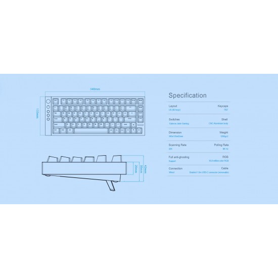Lamzu професионална геймърска механична клавиатура Professional Gaming Mechanical Keyboard JET 75 - 8K, Magnetic Gateron Jade Switches - Black/Yellow