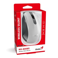 Genius безжина безшумна мишка Wireless Silent Mouse - NX-8008S White+Gray - Silent, 2.4GHz