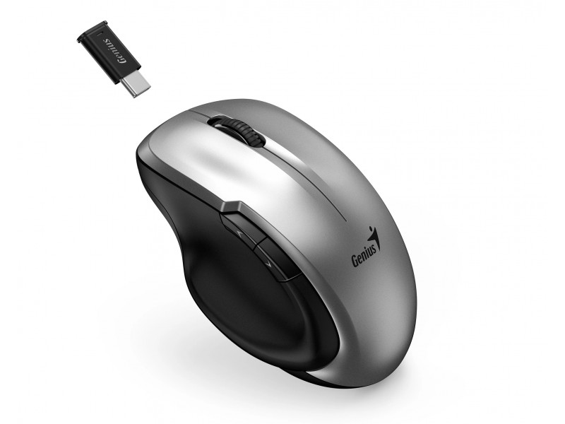 Genius безжина безшумна мишка Mouse Wireless Silent - Ergo 8200S Silver - Silent, 2.4GHz, USB-C receiver