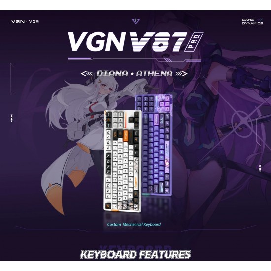 VGN професионална безжична геймърска механична клавиатура Wireless Professional Gaming Mechanical Keyboard - V87 PRO Side Engraving - Aniya Switches