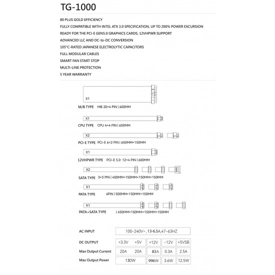 Thermalright захранване PSU ATX 3.0 1000W Gold - TG-1000