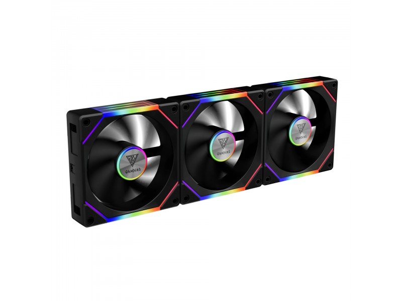 Gamdias Комплект вентилатори Fan Pack 3-in-1 3x120mm - AEOLUS P2-1203, Swappable Fan Blades (Reverse Fan Blades Included), Daisy-Chain, Infinity Mirror, A-RGB