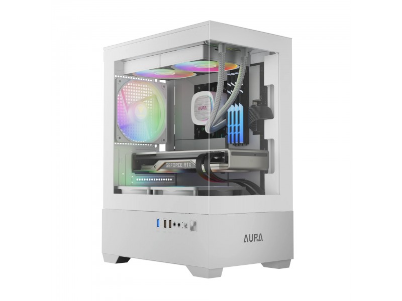 Gamdias кутия Case mATX - AURA GC9M White - 3 x 120 mm A-RGB, Tempered Glass
