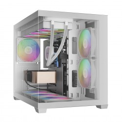 Gamdias кутия Case mATX - AURA GC10M White - 3 x 120 mm A-RGB, Tempered Glass