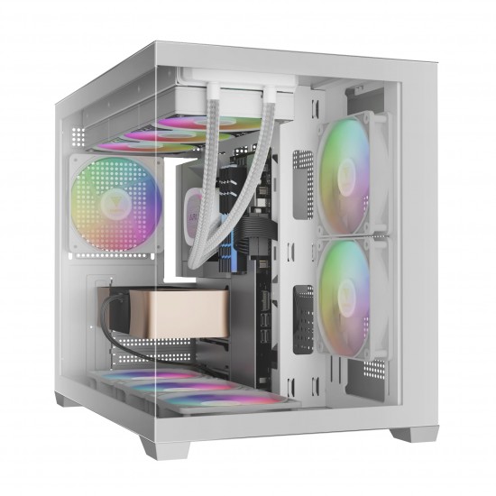 Gamdias кутия Case mATX - AURA GC10M White - 3 x 120 mm A-RGB, Tempered Glass