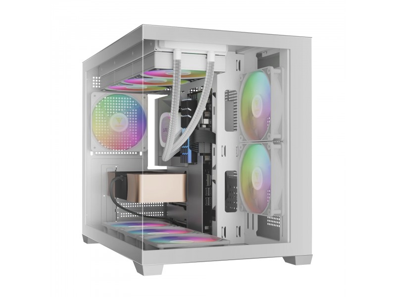 Gamdias кутия Case mATX - AURA GC10M White - 3 x 120 mm A-RGB, Tempered Glass