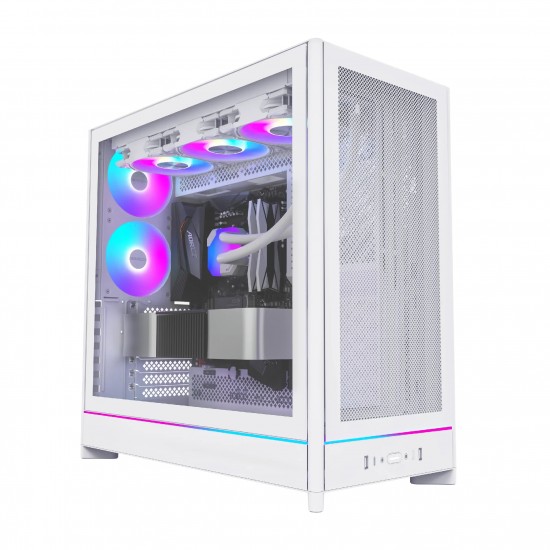 Montech кутия Case ATX - HS01 PRO (W) - 5 x 120 mm ARGB Fans, USB-C, White